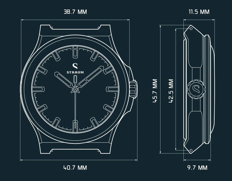 Straum × Time+Tide Jan Mayen Titanium dimensions drawing